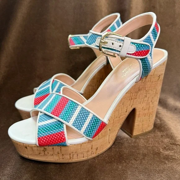 Kate Spade New York Grace Striped Raffia Platform Sandals 9B - Picture 5 of 9
